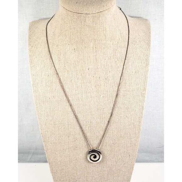 Brighton Silver Plated Swirl Circular Pendant Snake Chain Collar 17" Necklace - Picture 4 of 12
